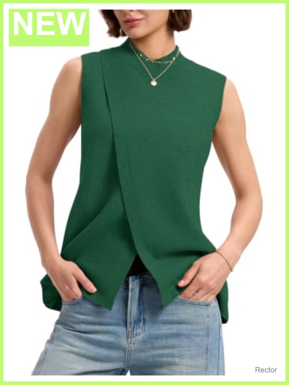 Womens Mock Neck Sweater Vest Slim Fit Side Split Sleeveless Pullover
